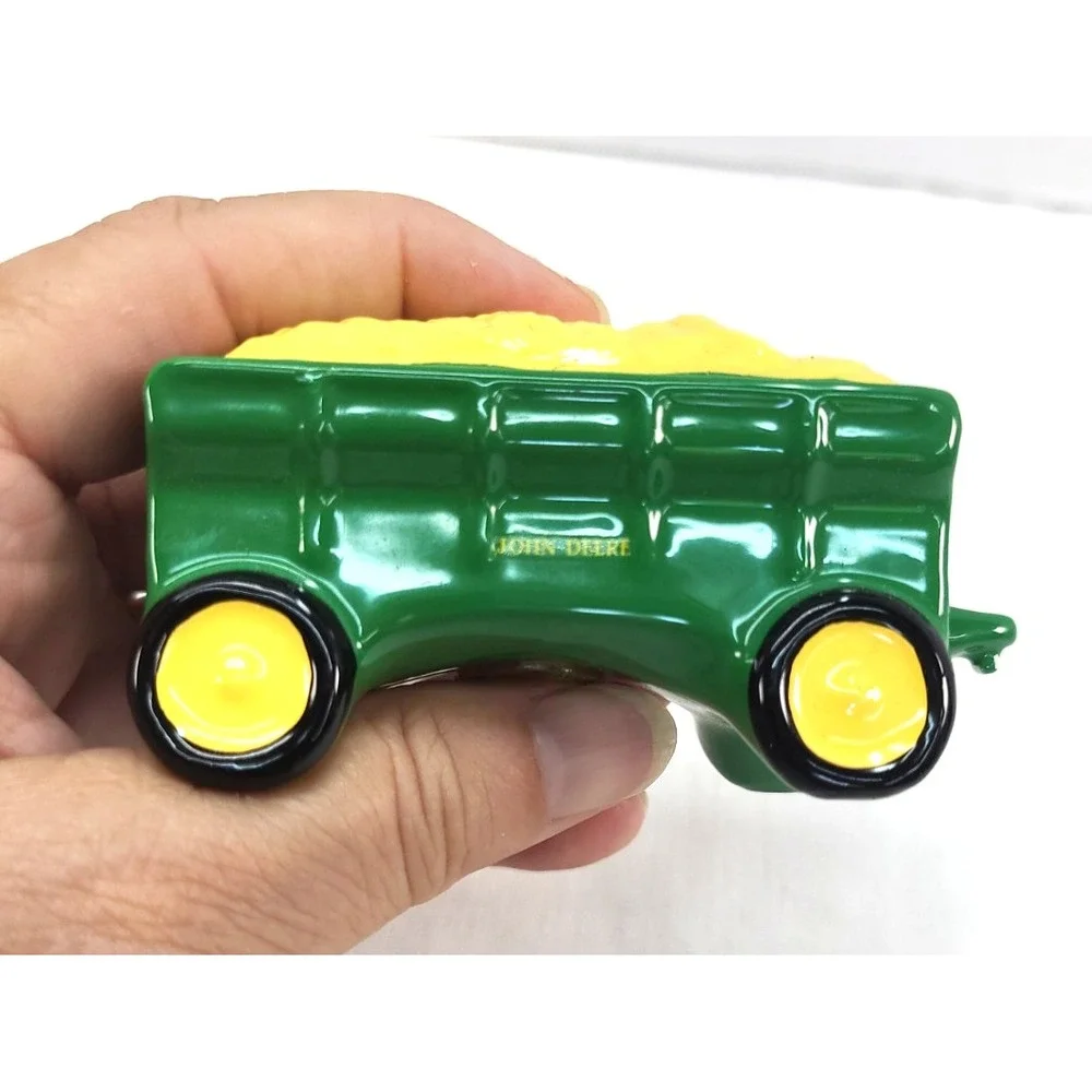 Vintage John Deere Tractor Hay Trailer Salt Pepper Shakers Porcelain/Ceramic